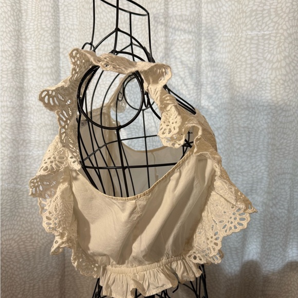 ZARA White Embroidered Ruffle Top, S - Picture 5 of 5